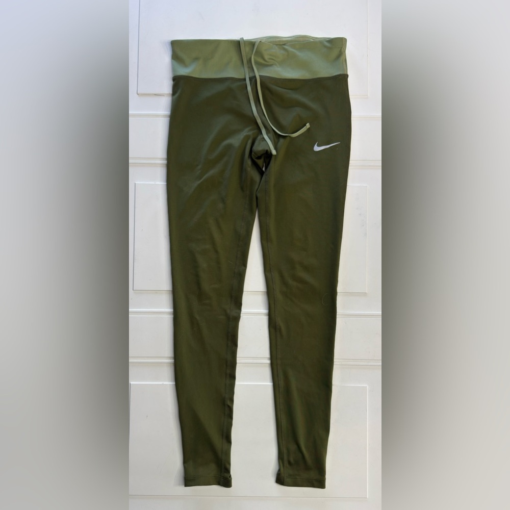 Nike Dri Fit Women’s Sz M Army Green Drawstring Ankle Leggings Yoga Pants - Picture 1 of 5